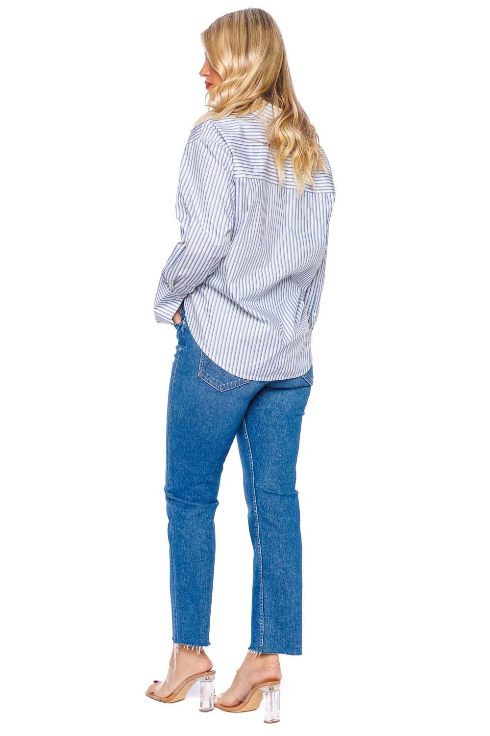 Striped Wrap Front Button Down Blouse