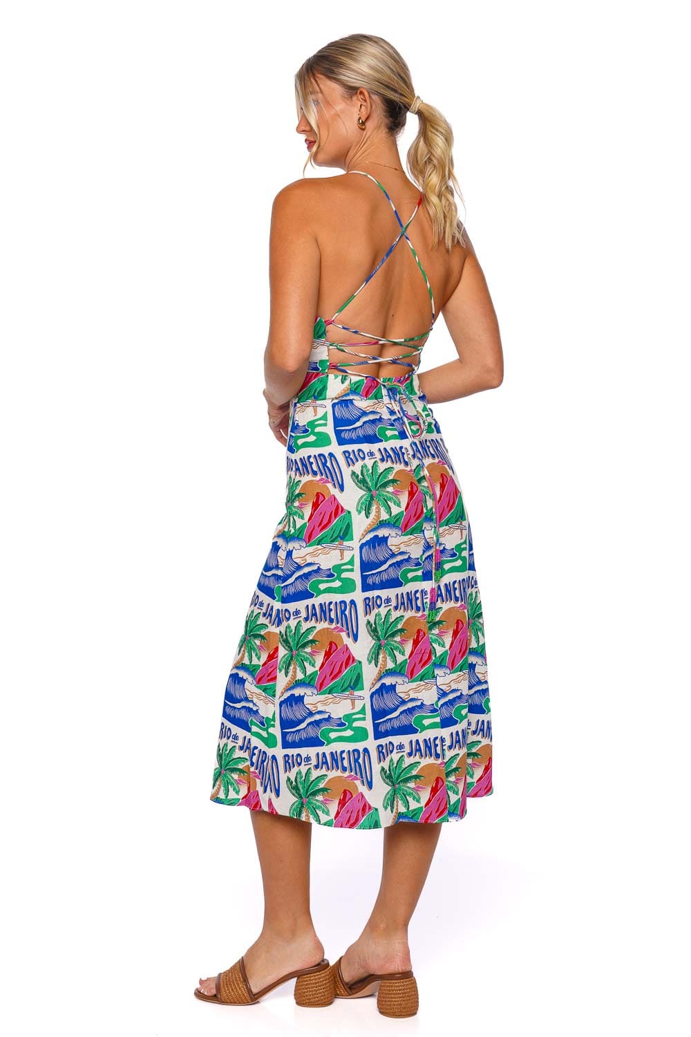 Carioca Posters Lace Up Midi Dress