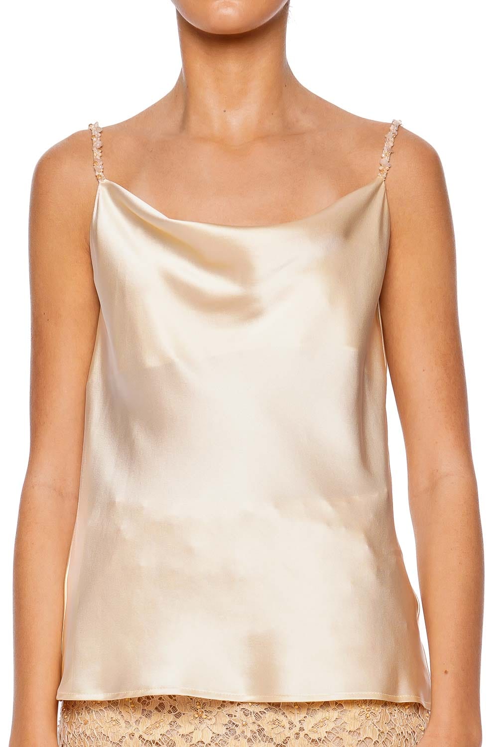 Cuomo Champagne Beaded Silk Top