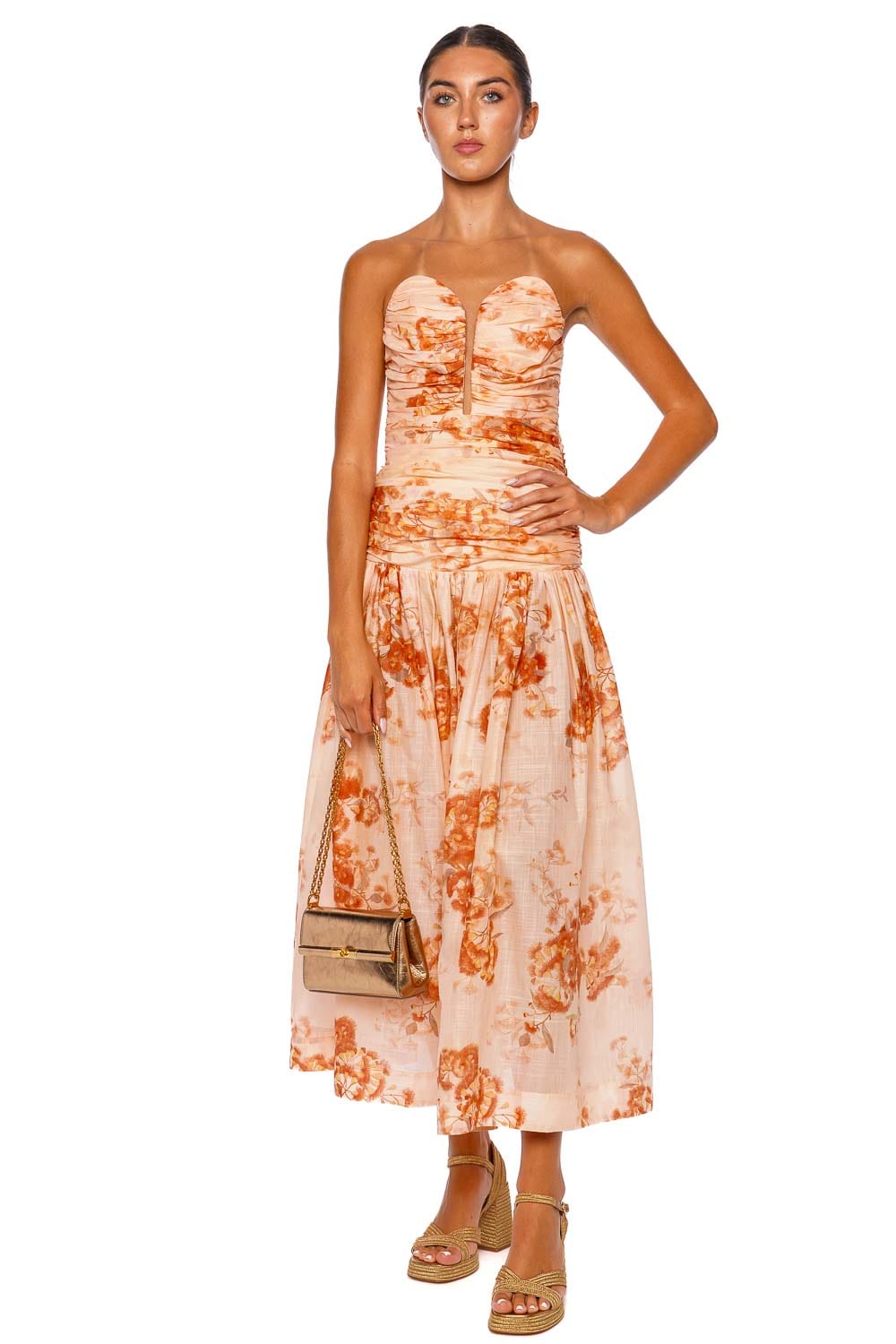 Cascadian Cotton Strapless Midi Dress