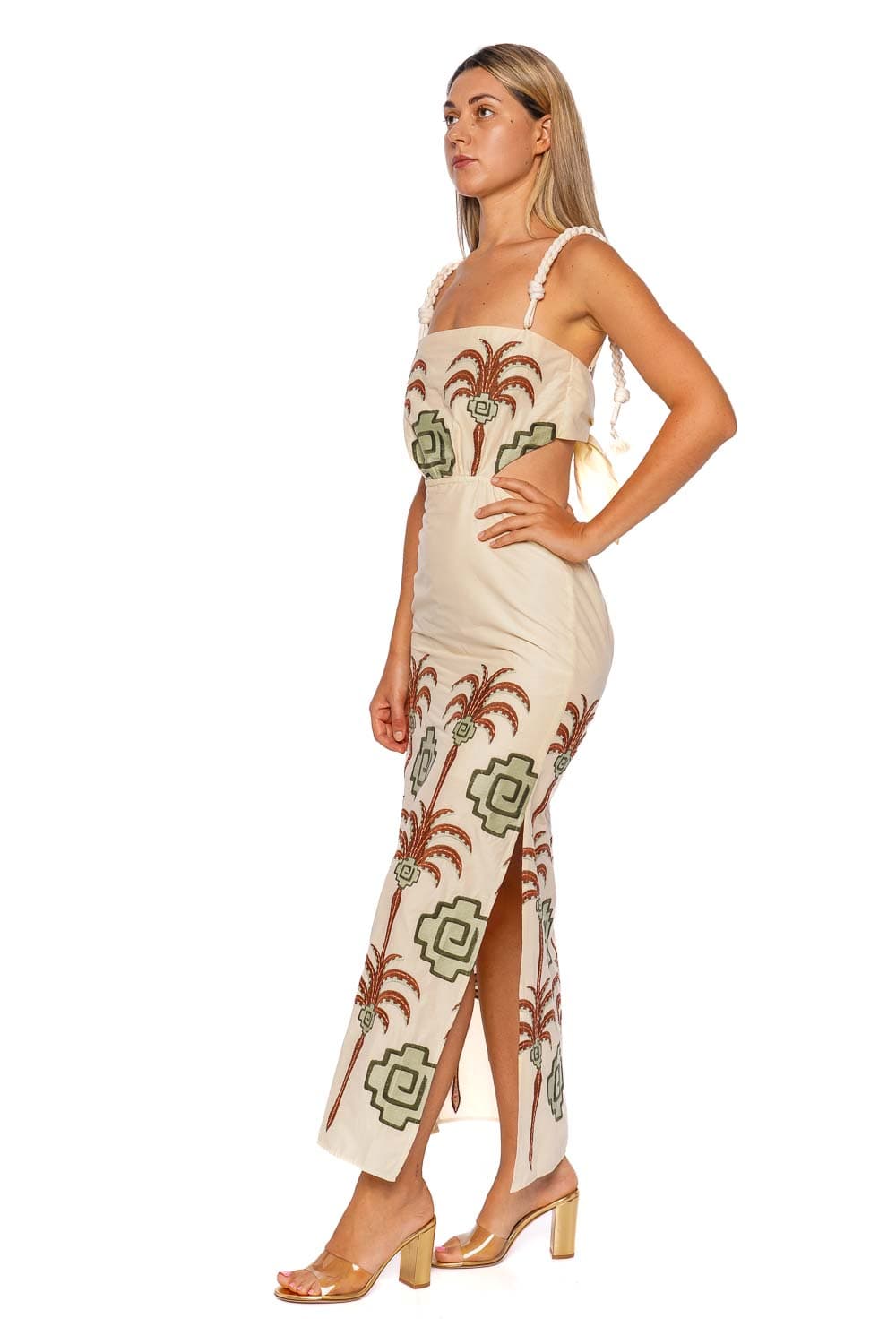 Tributaries Palm Embroidered Ankle Dress