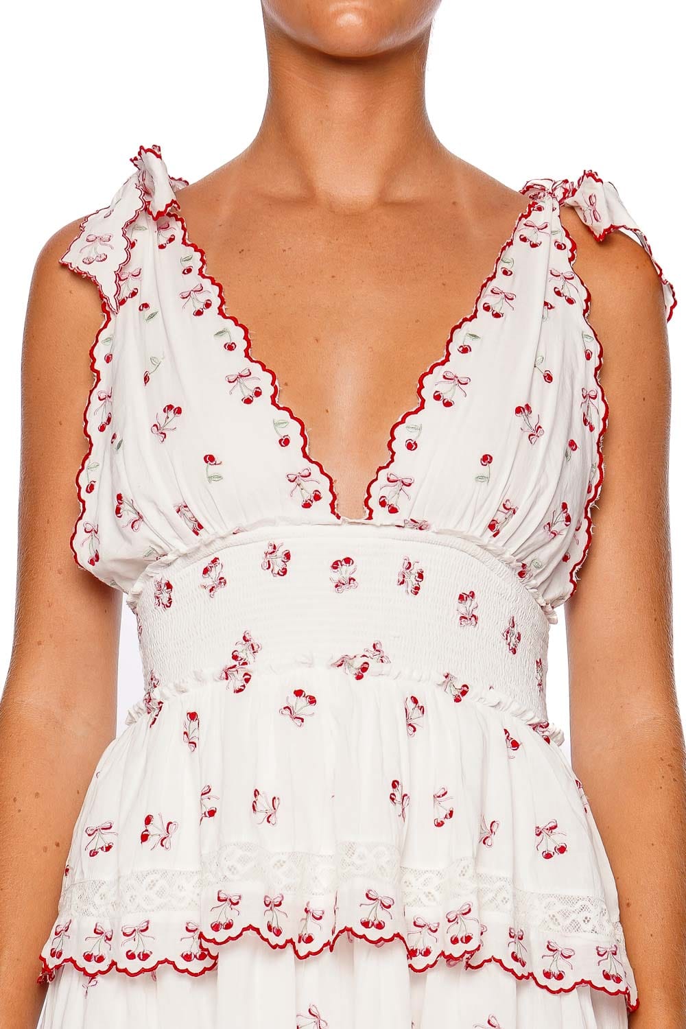 Soira Embroidered Tie Shoulder Mini Dress