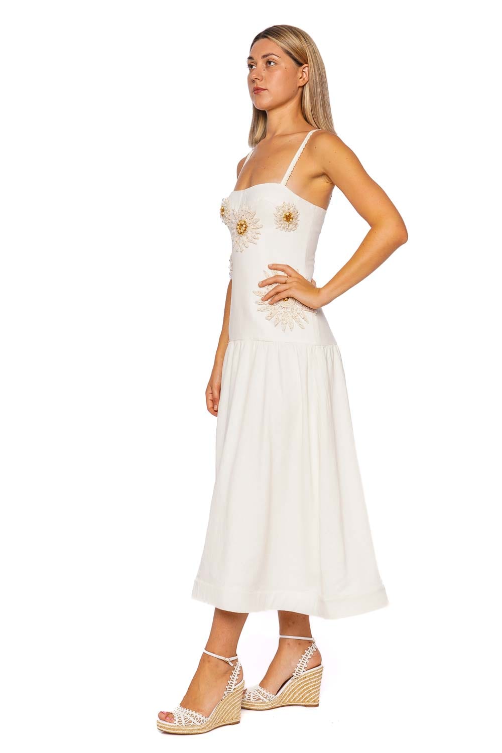 Tropic Flower Embroidered Midi Dress