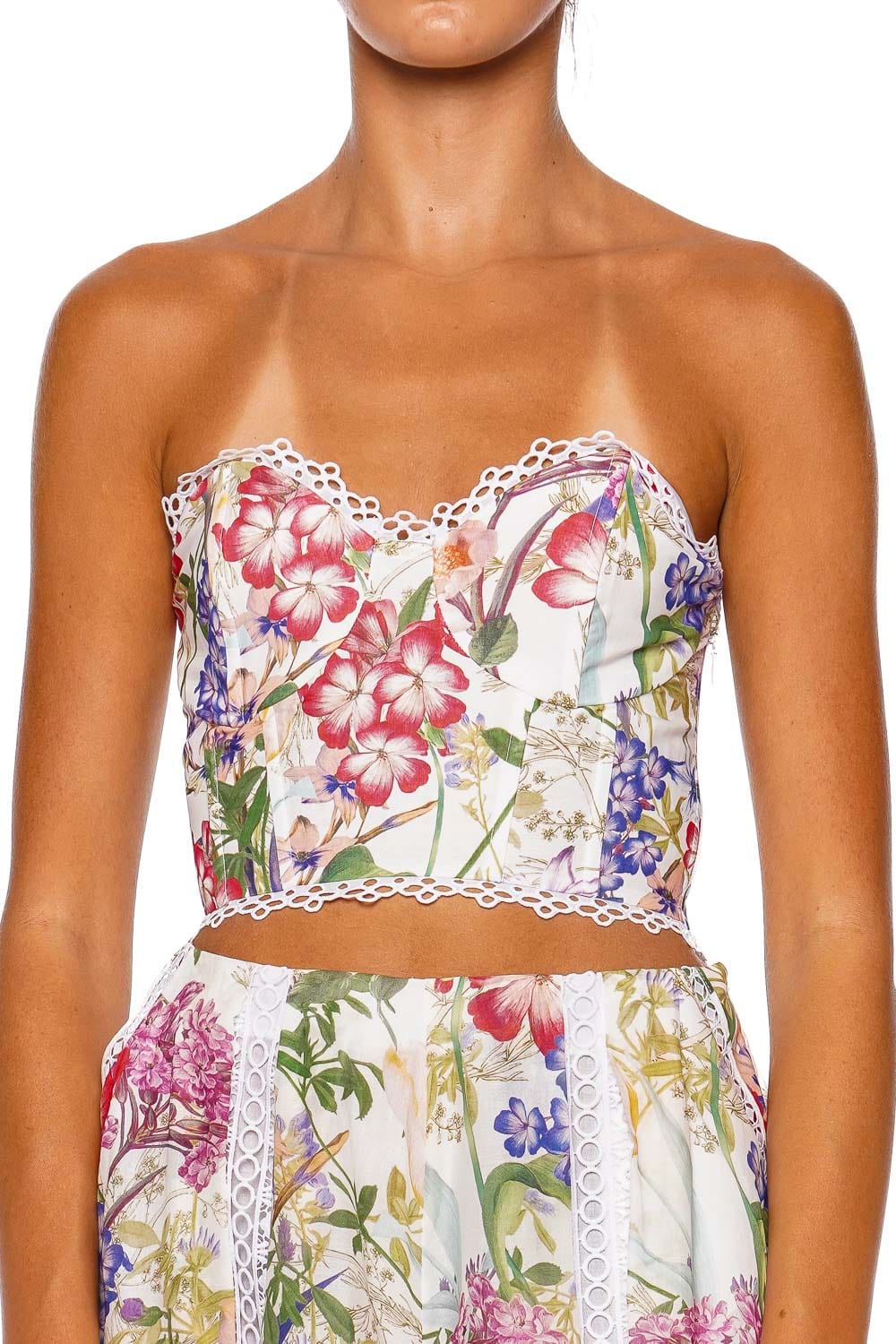 Bio White Botanical Embroidered Bustier Top
