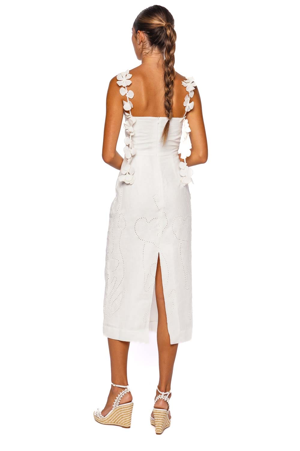 Petalos Floral Embroidered Linen Midi Dress