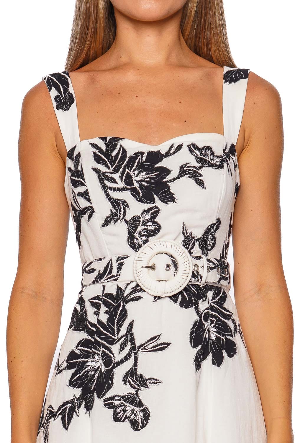 Aahi Black Floral Belted Midi Dress
