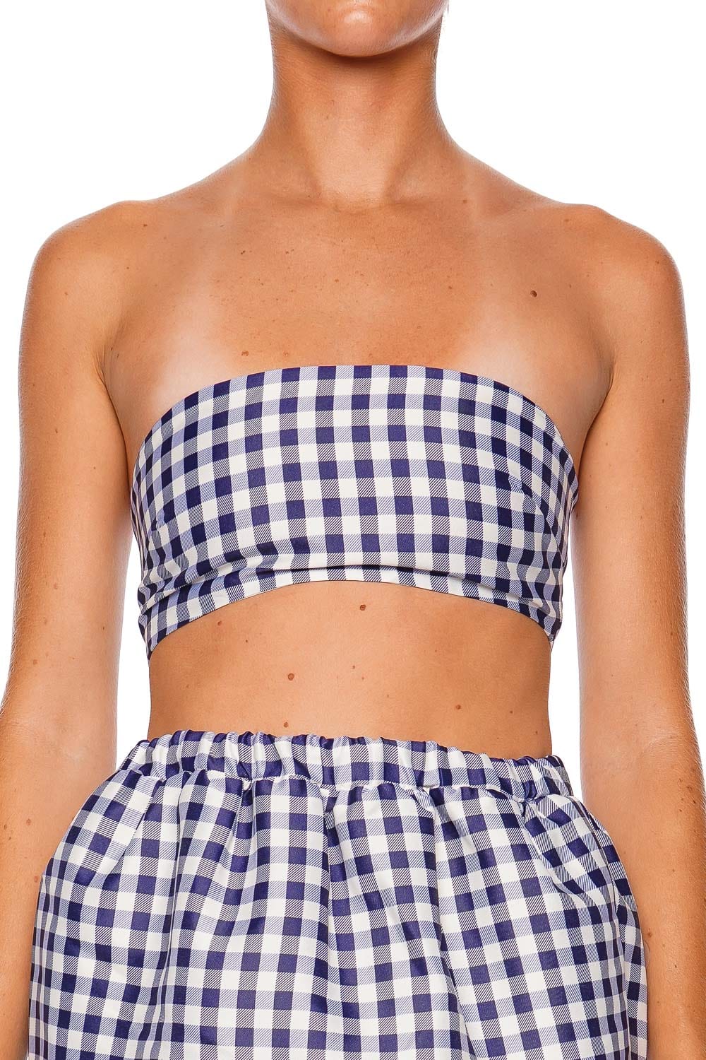Navy Gingham Bandeau Crop Top