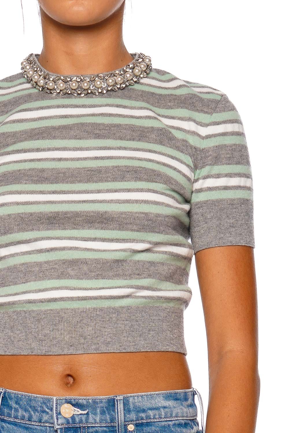Grey Stripe Crystal Trim Knit Top