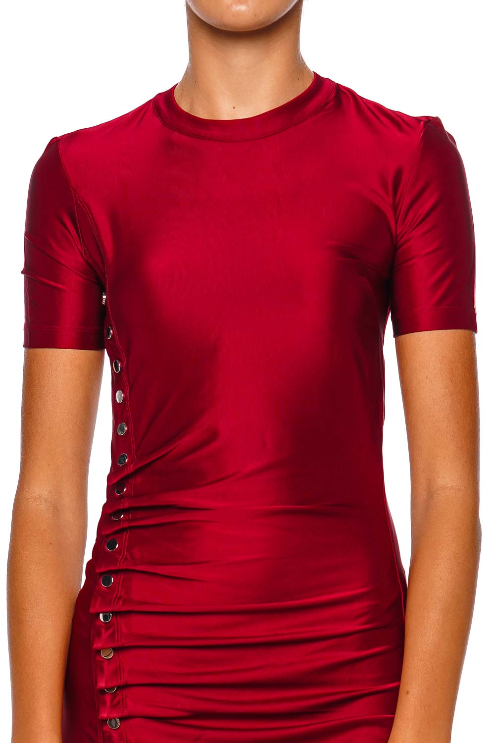 Ruby Red Buttoned Jersey Mini Dress