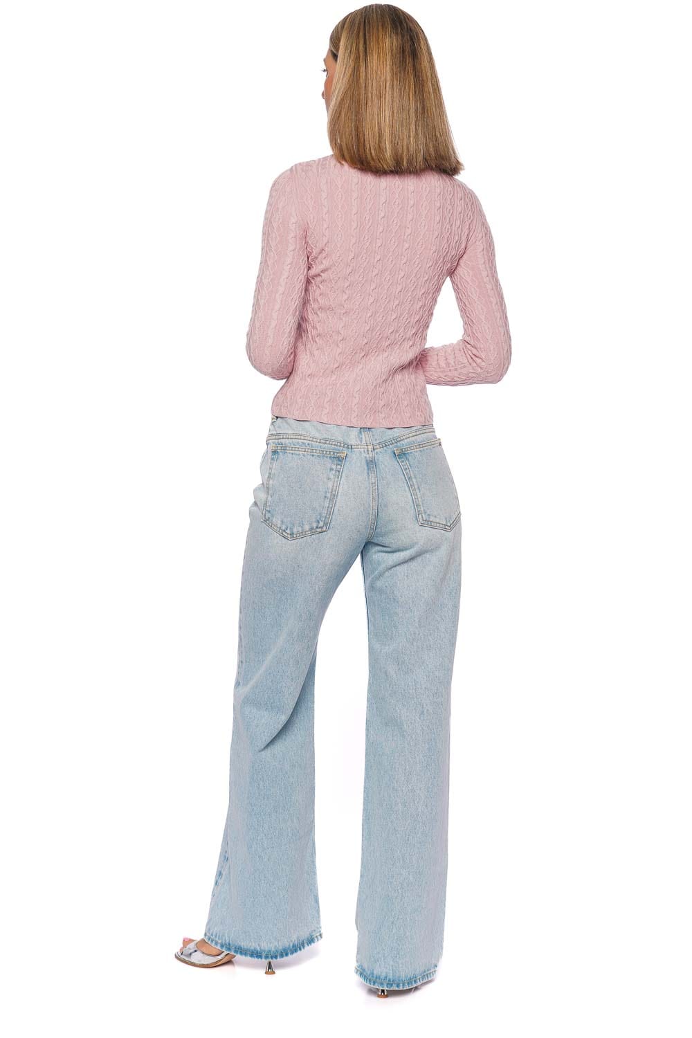 Pink Cable Knit Chain Necklace Sweater