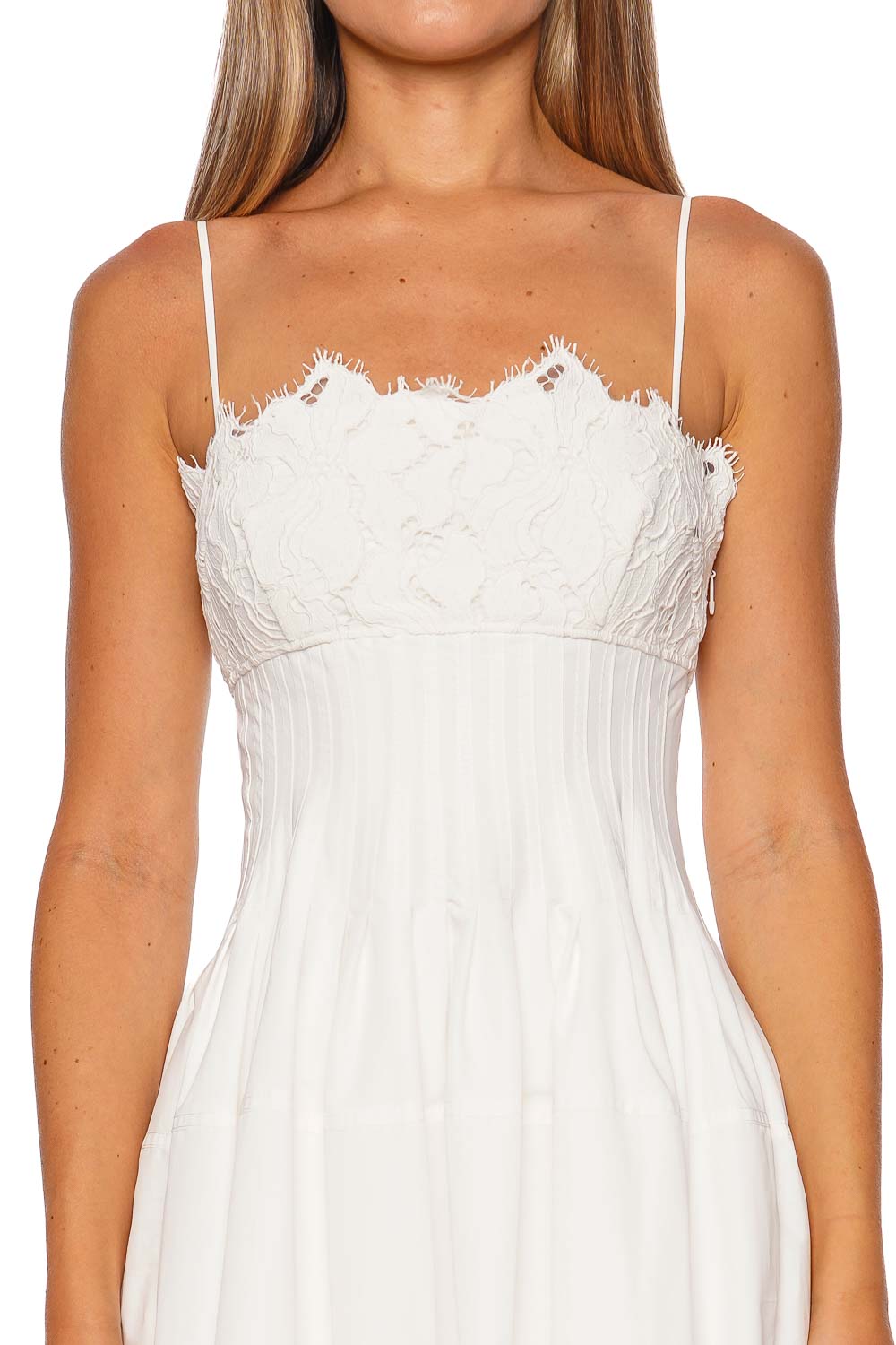 Lilianna White Lace Pleated Midi Dress