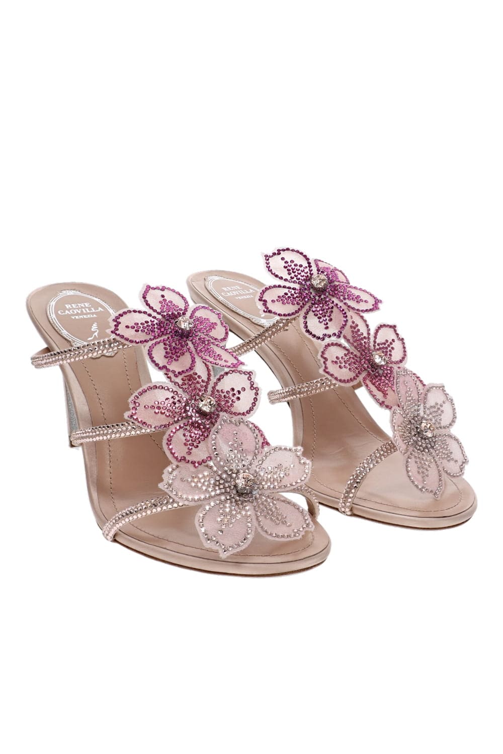 Peach Flower Embellished Leather Mule