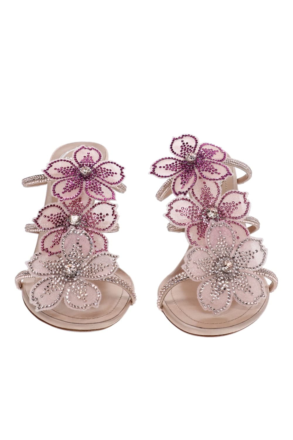 Peach Flower Embellished Leather Mule