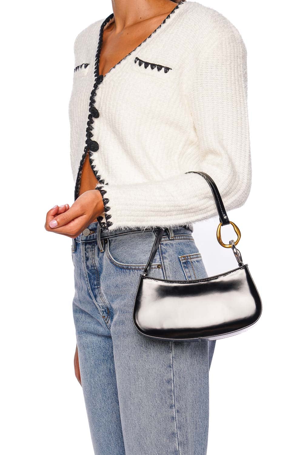 Ollie Black Polished Leather Shoulder Bag
