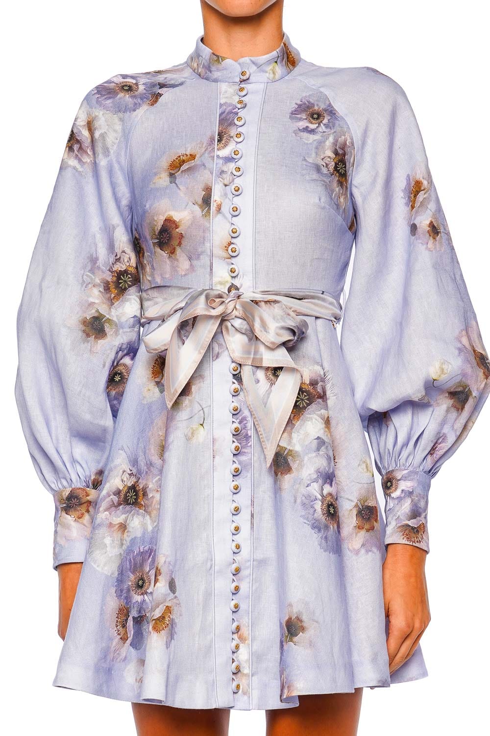 Hypnotic Buttoned Floral Linen Mini Dress