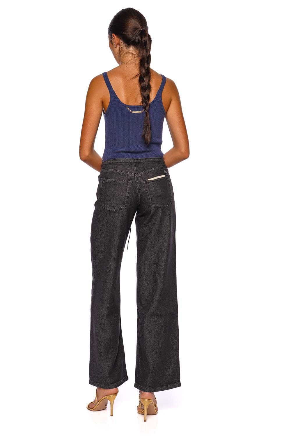 Cool Washed Black Low Rise Drawstring Jean
