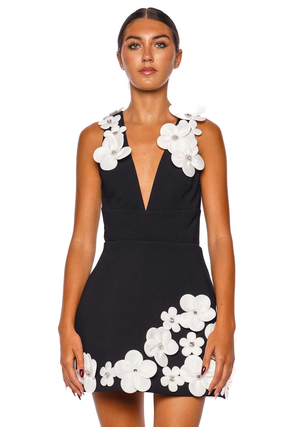 Estelle Black and White Floral Mini Dress