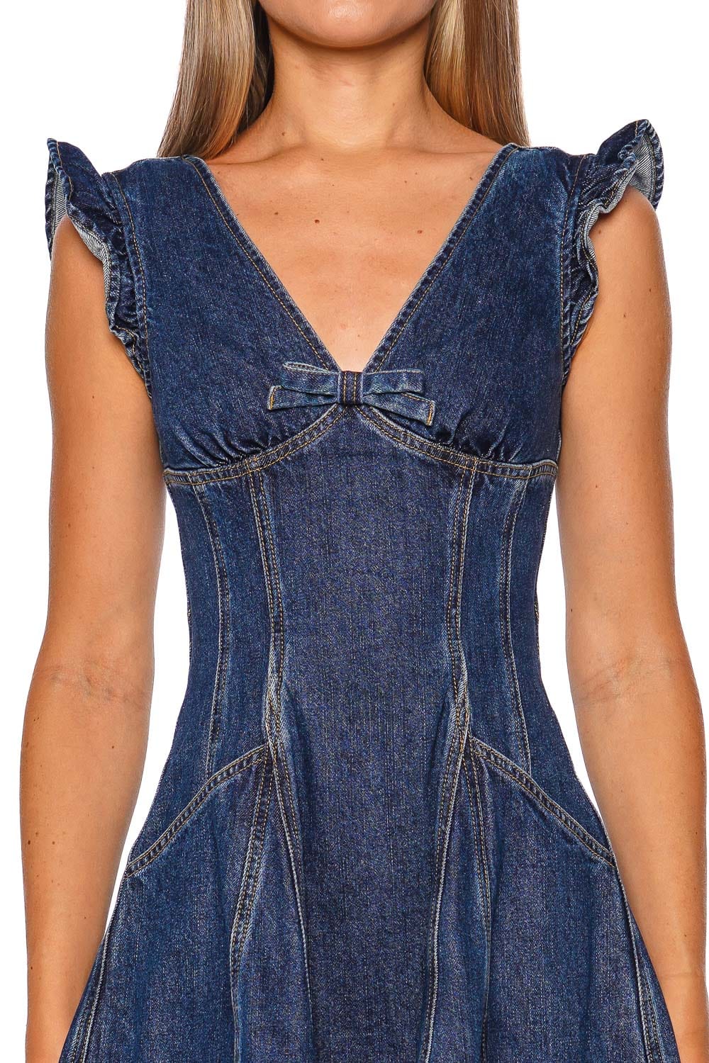 Denim Flared Frill Mini Dress