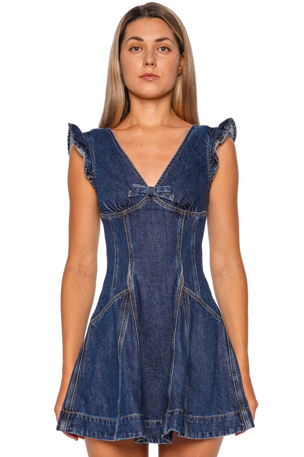 Denim Flared Frill Mini Dress