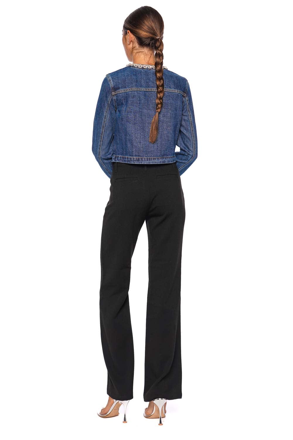 Crystal Trim Cropped Denim Jacket