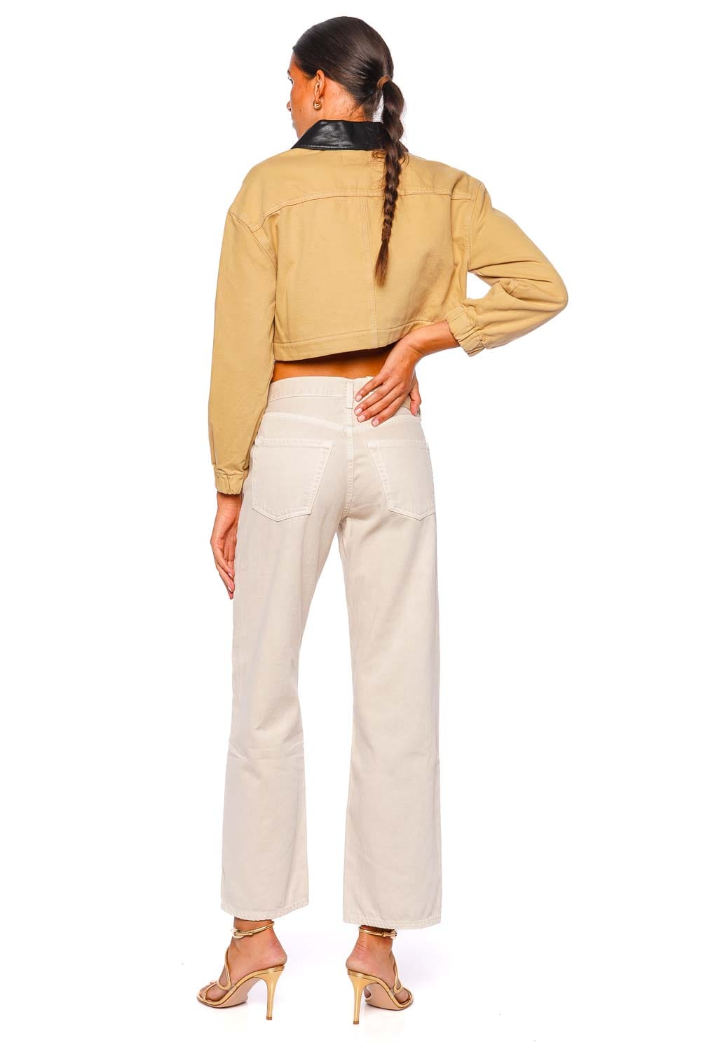 Cropped Contrast Faux Leather Collar Jacket