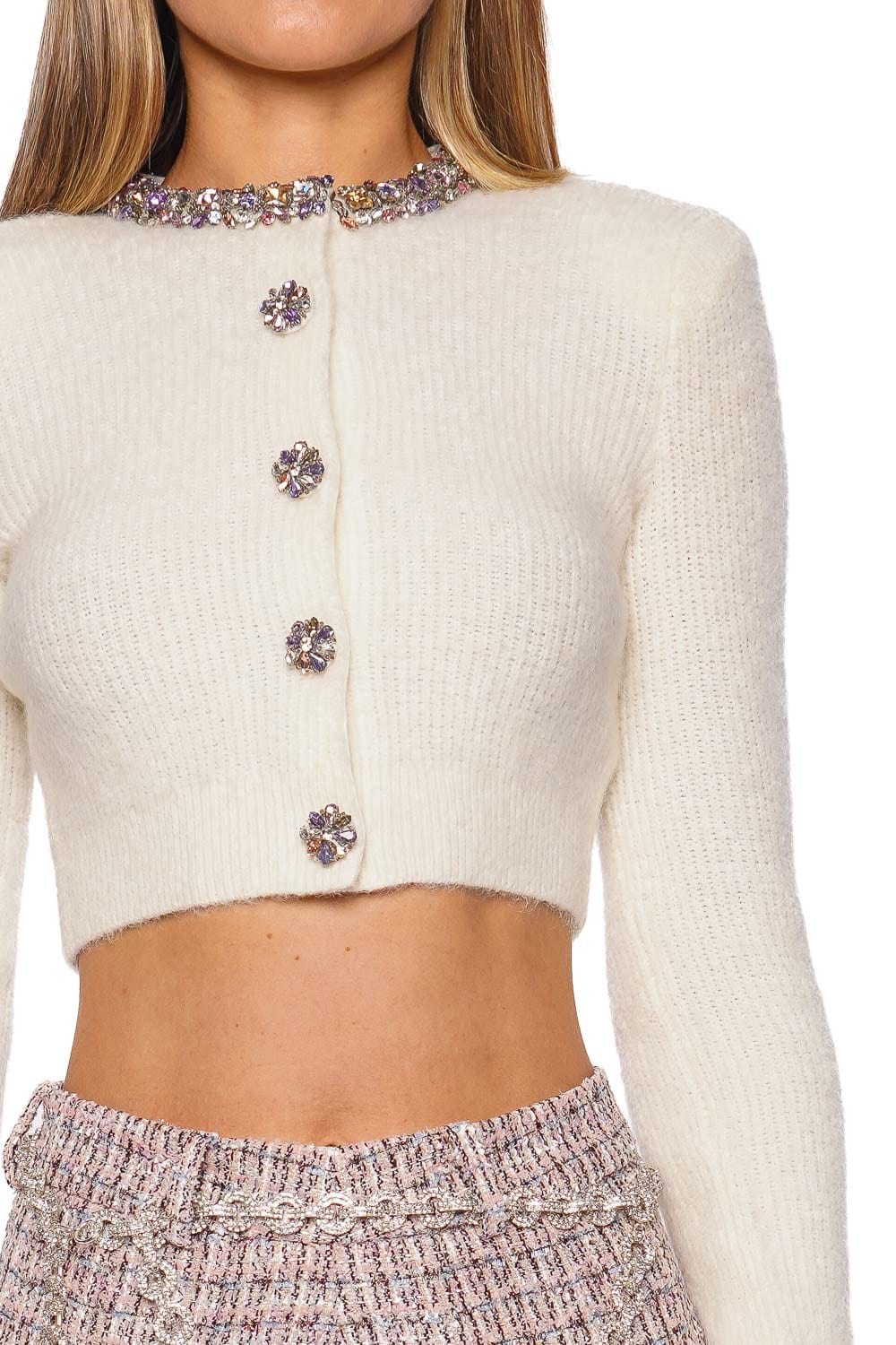 Cream Embellished Crop Cardigan