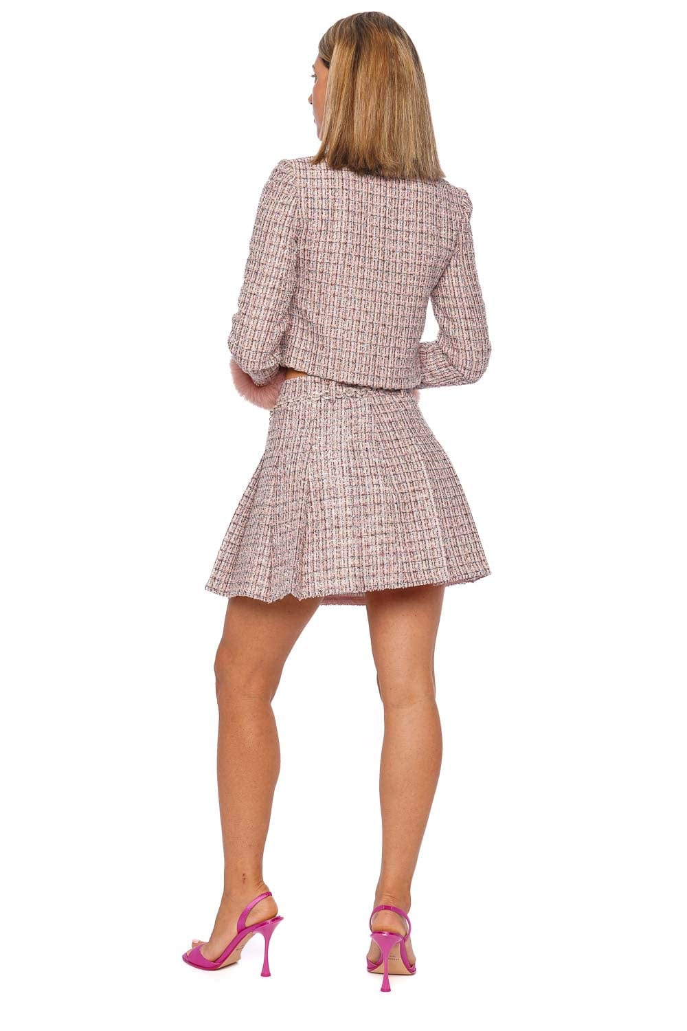 Pink Boucle Crystal Belt Mini Skirt