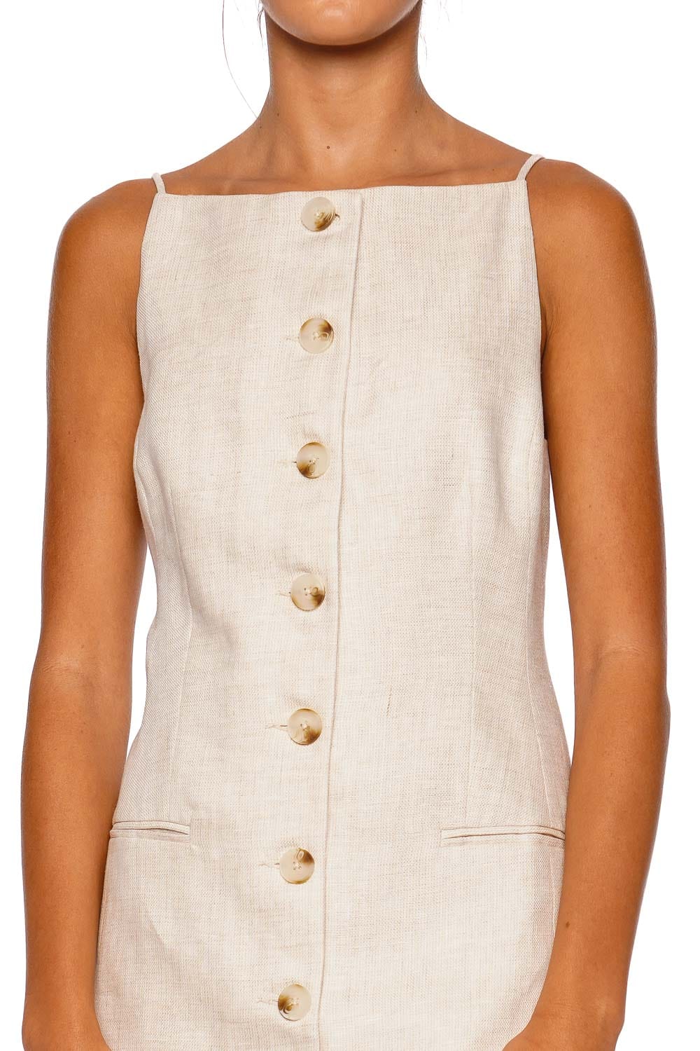 Elliot Square Neck Button Linen Mini Dress