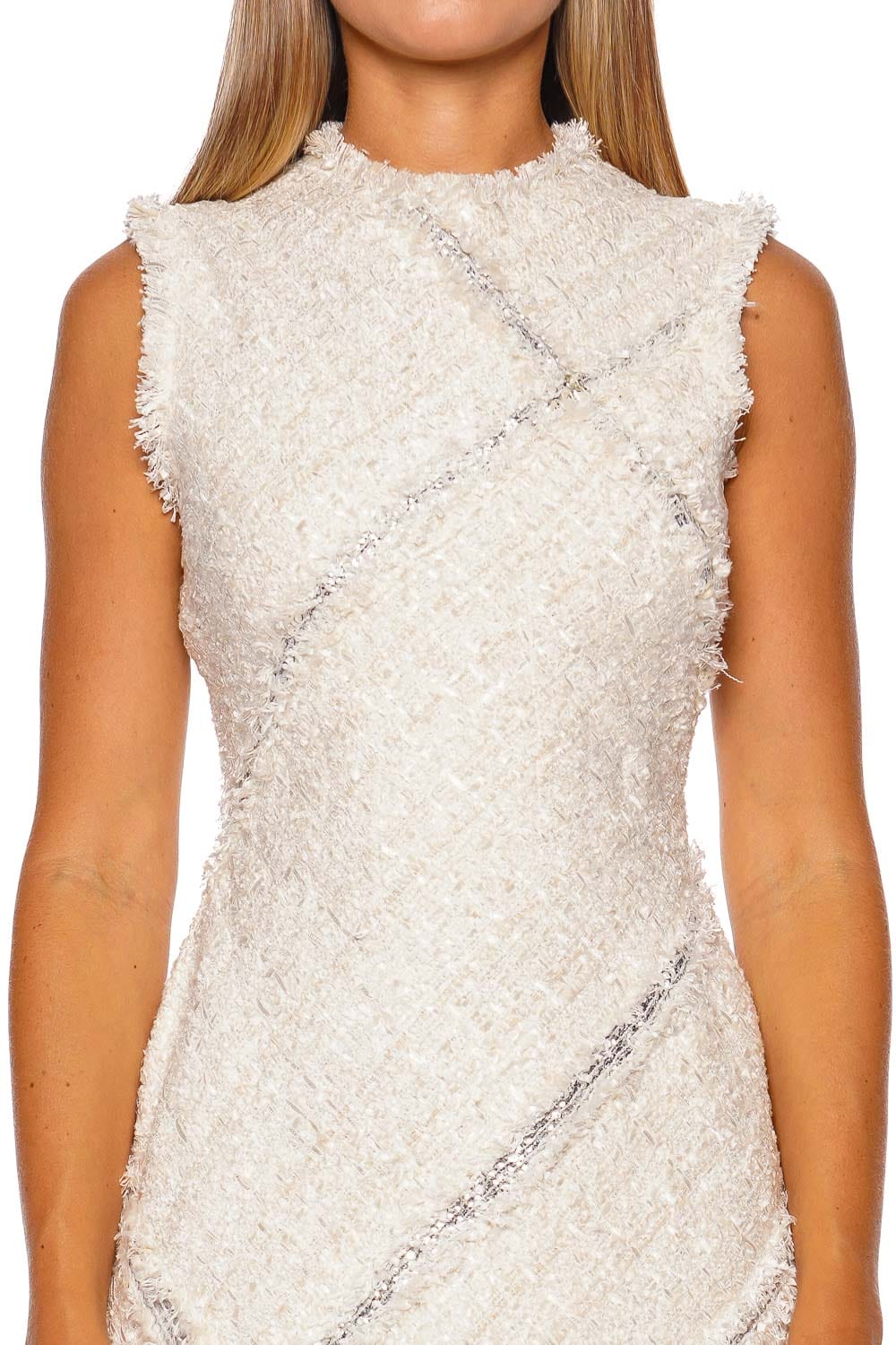 Crème Embellished Tweed Mini Dress