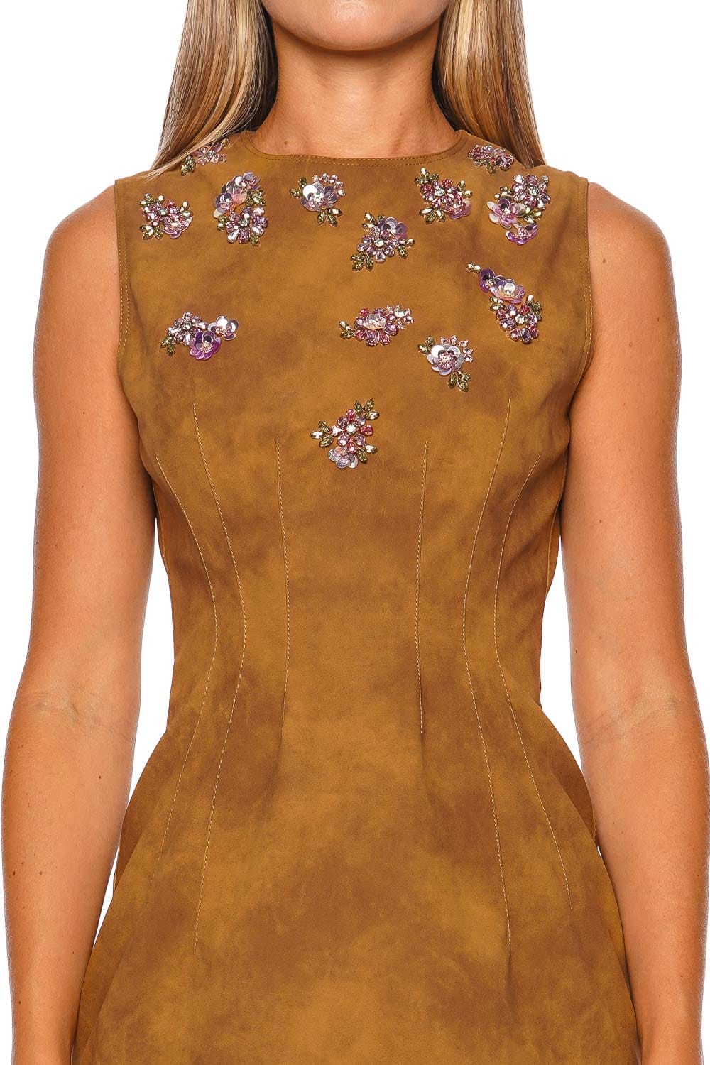 Amber Embellished Faux Suede Mini Dress