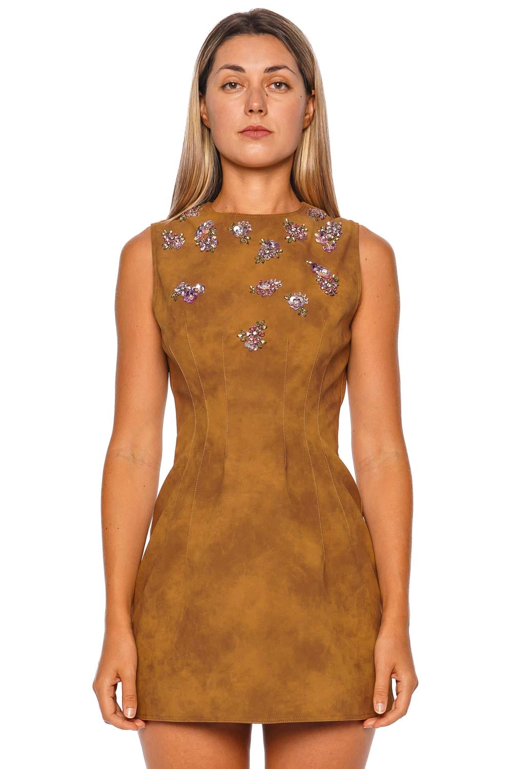 Amber Embellished Faux Suede Mini Dress
