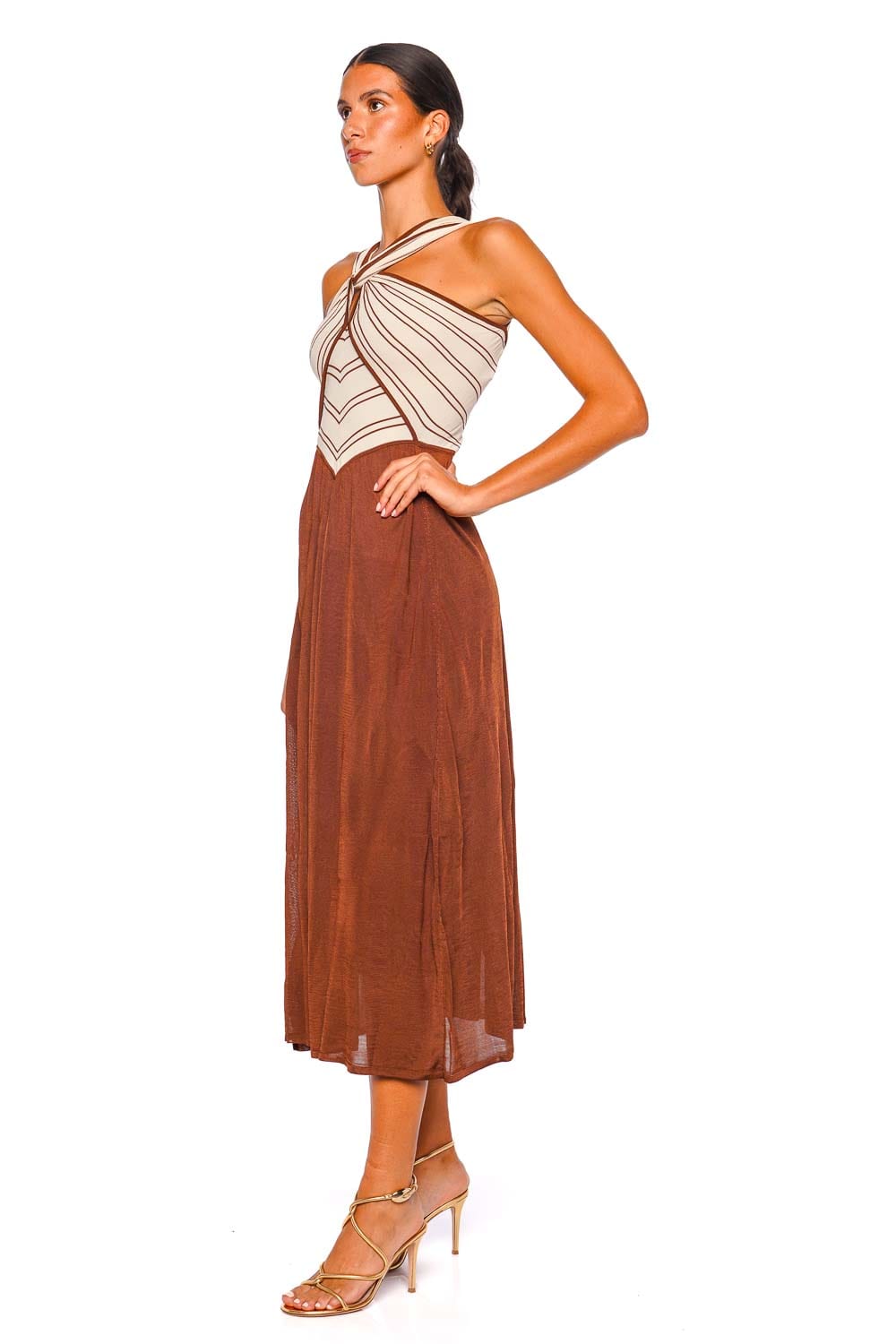Hypnotic Striped Knit Halter Midi Dress
