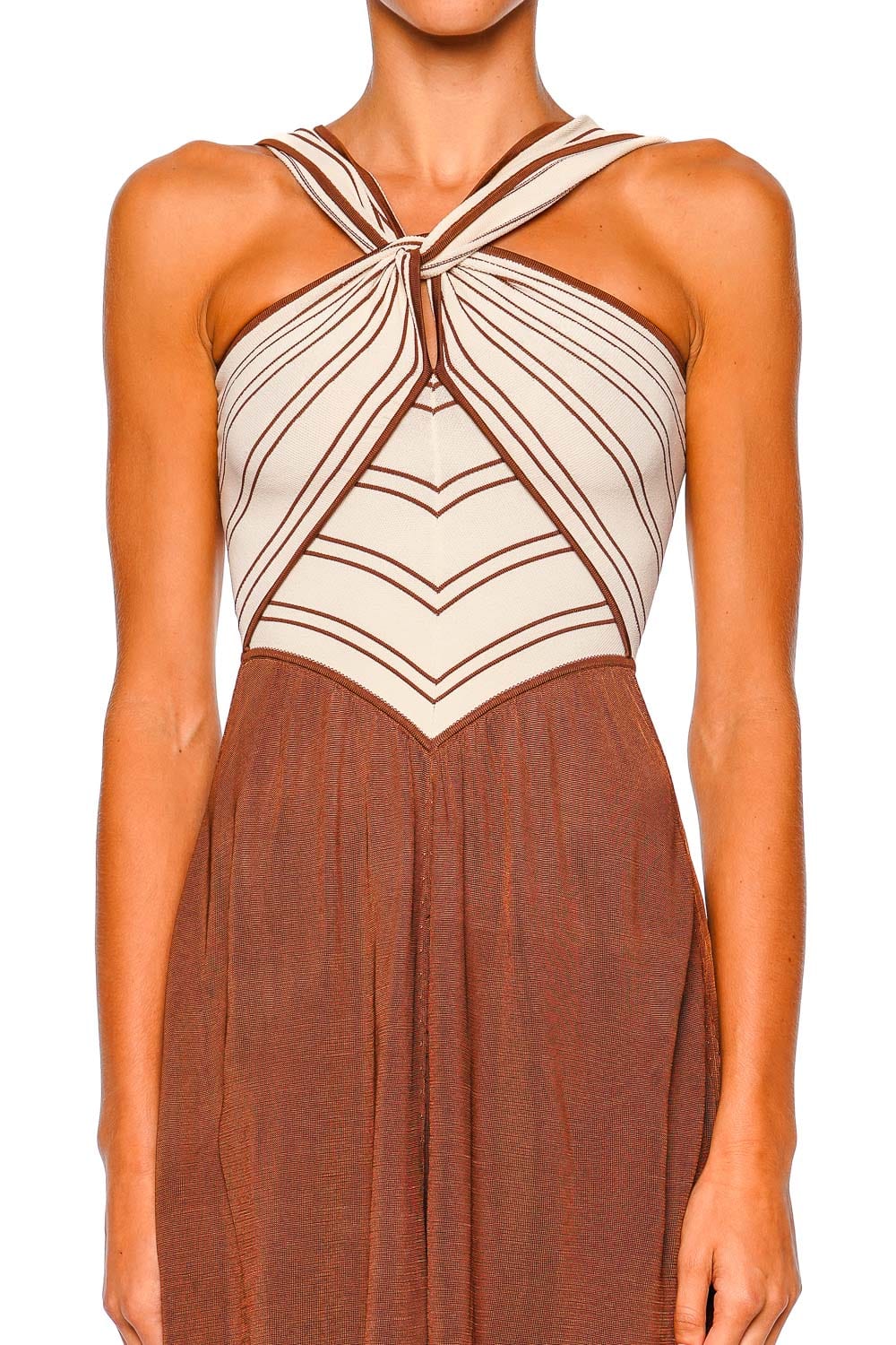 Hypnotic Striped Knit Halter Midi Dress