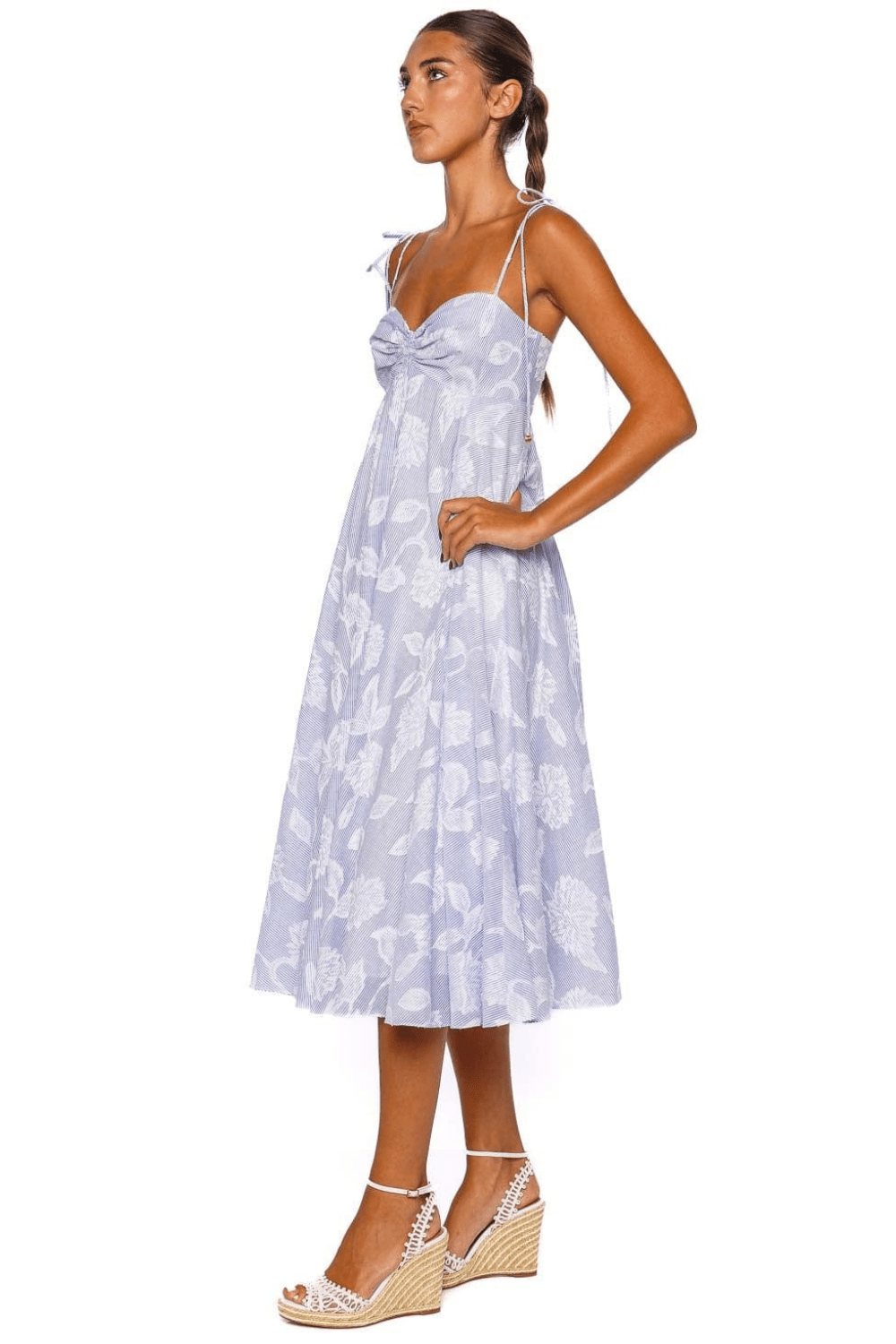 Sunray Floral Tie Shoulder Midi Dress