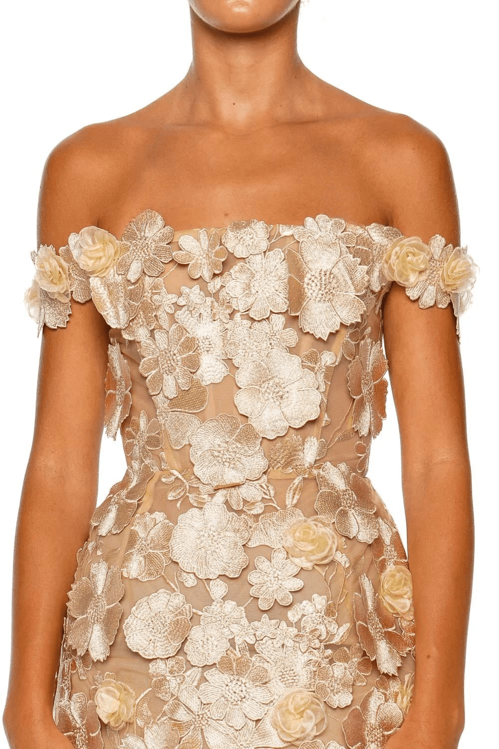 Jasmine Maraya Gold Off Shoulder Mini Dress