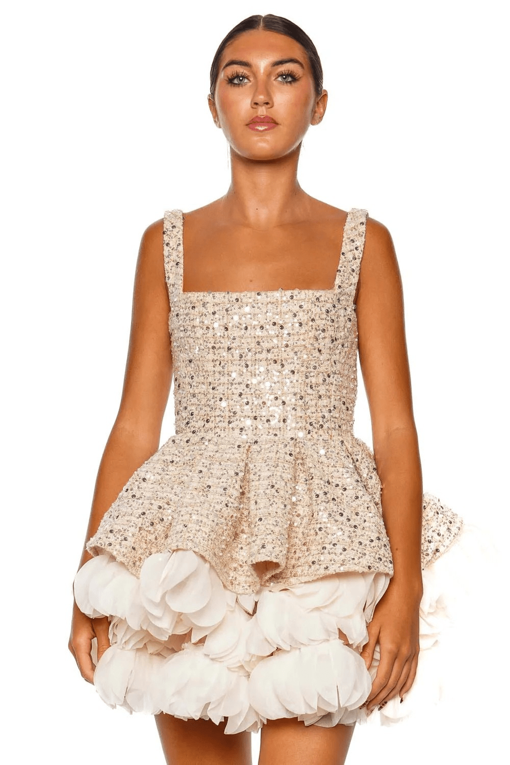 Catalina Sequin Tweed Ruffled Mini Dress