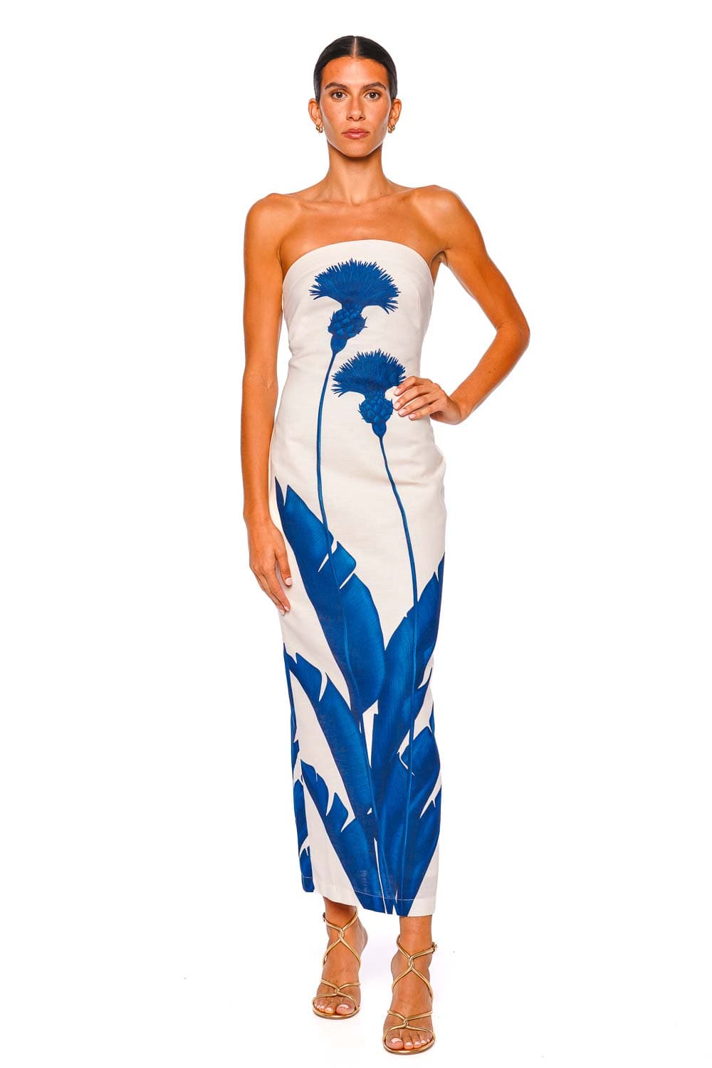 Costera Blue Dandelion Strapless Maxi Dress