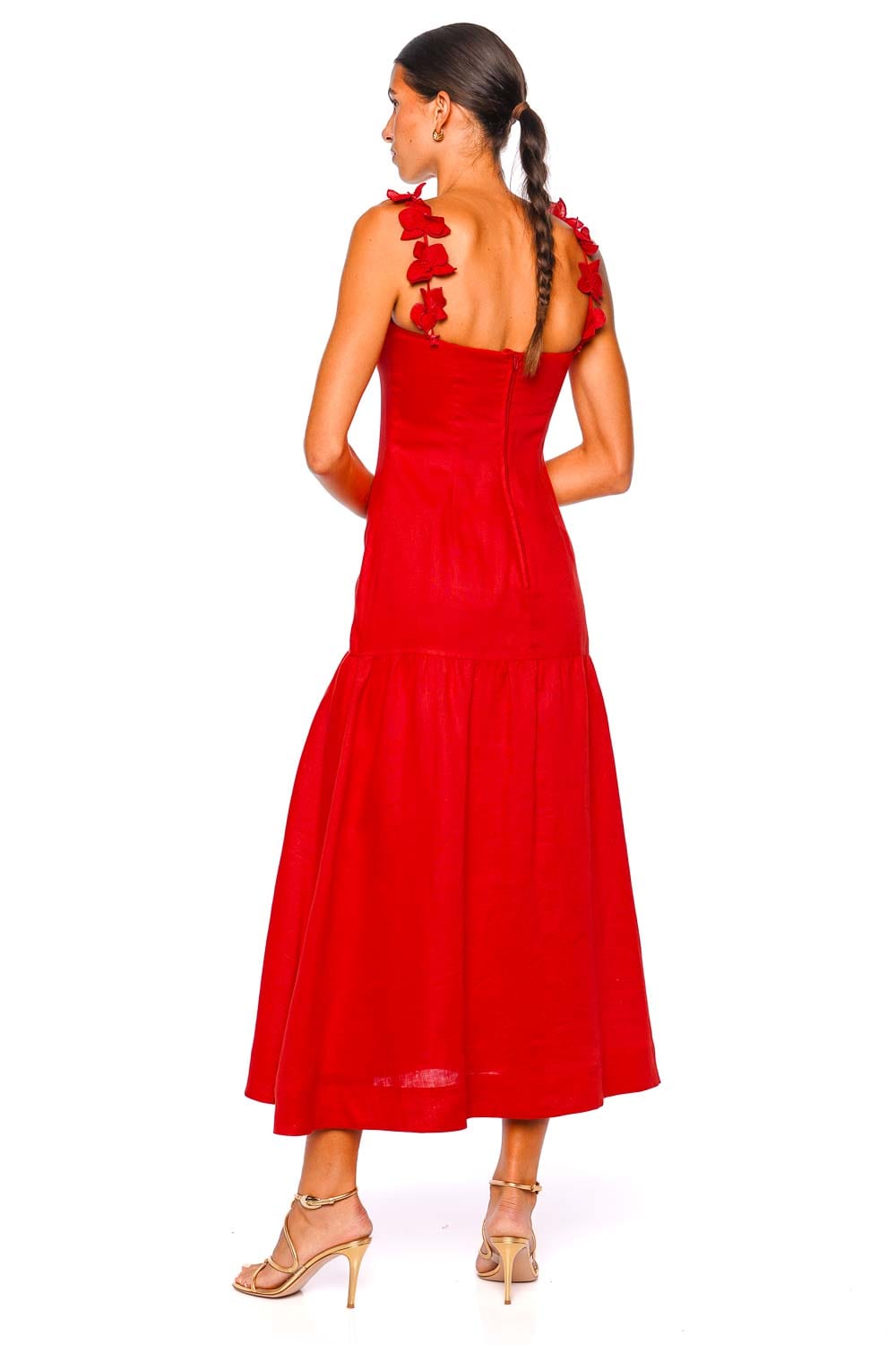 Ser Arte Red Linen Embellished Maxi Dress