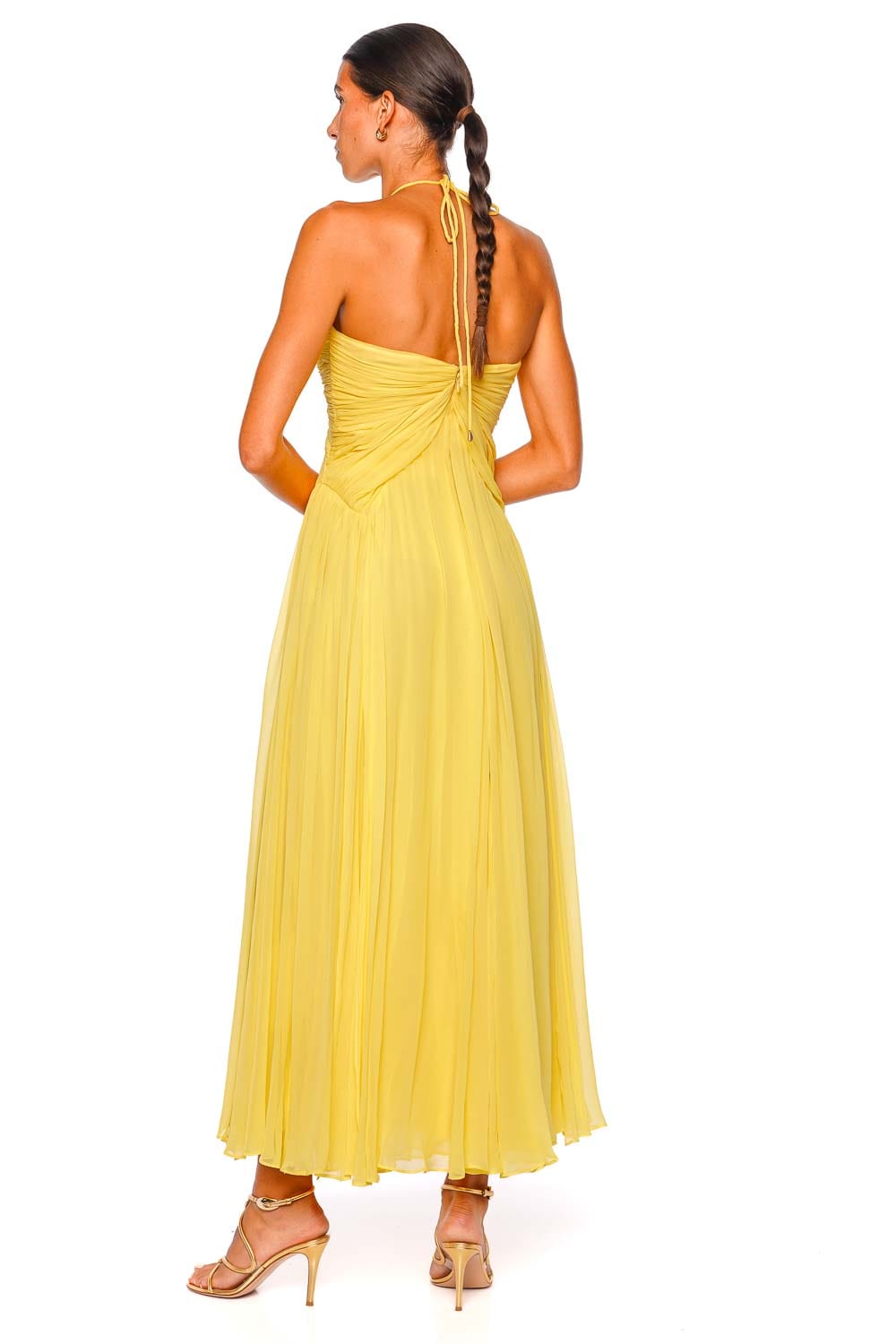 Ritz Canary Silk Halter Midi Dress