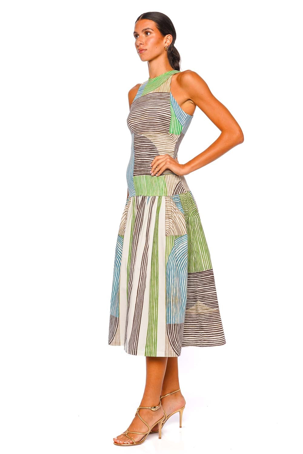 Jamelia Abstract Green Sleeveless Midi Dress