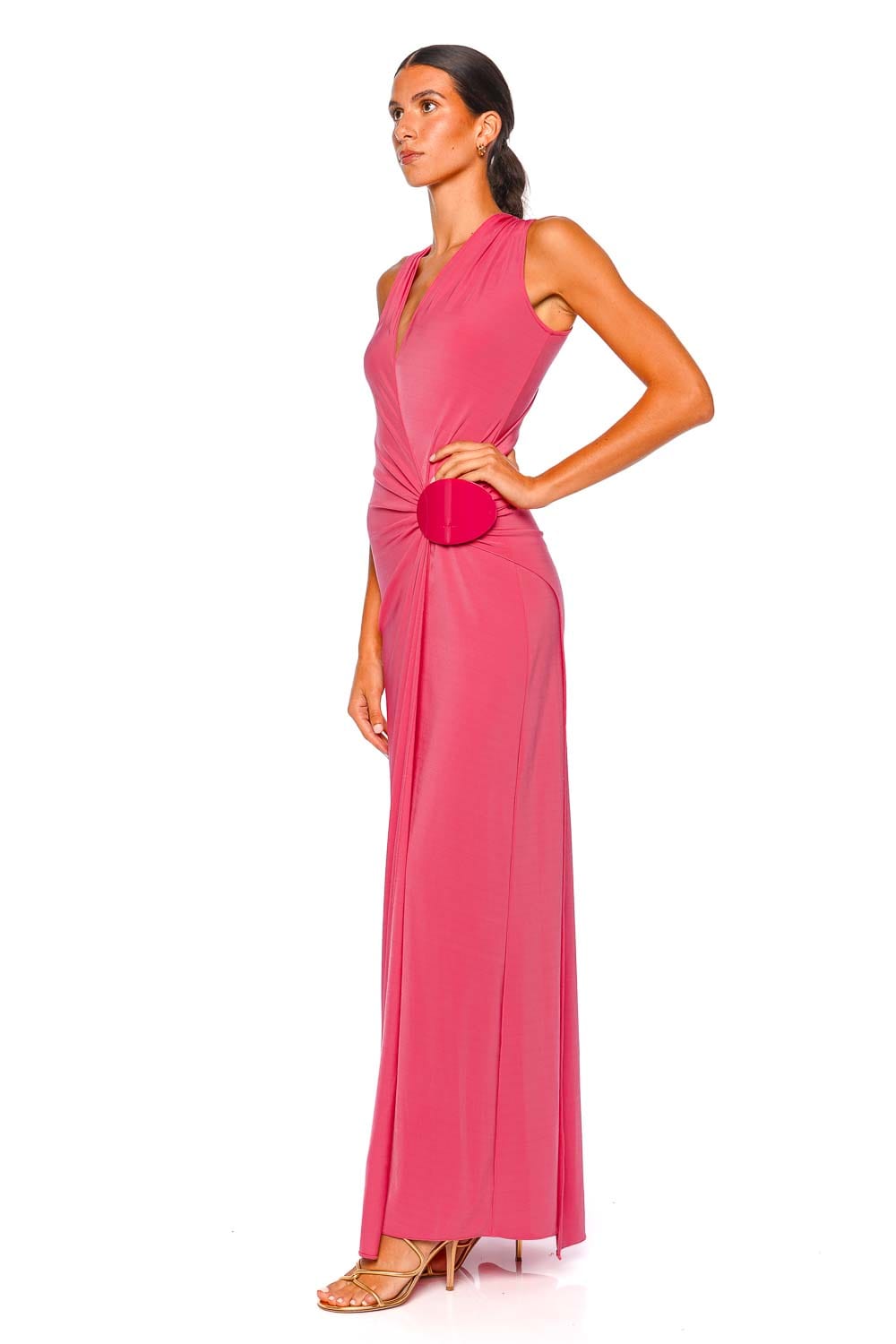 Fadila Hot Pink Embellished Jersey Maxi Dress