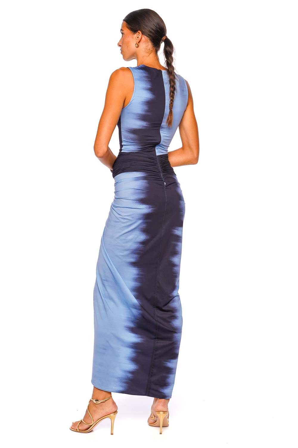 Leni Night Blue Gathered Jersey Midi Dress