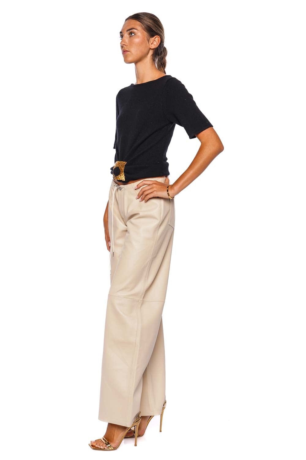 Cool Beige Leather Low Rise Jean