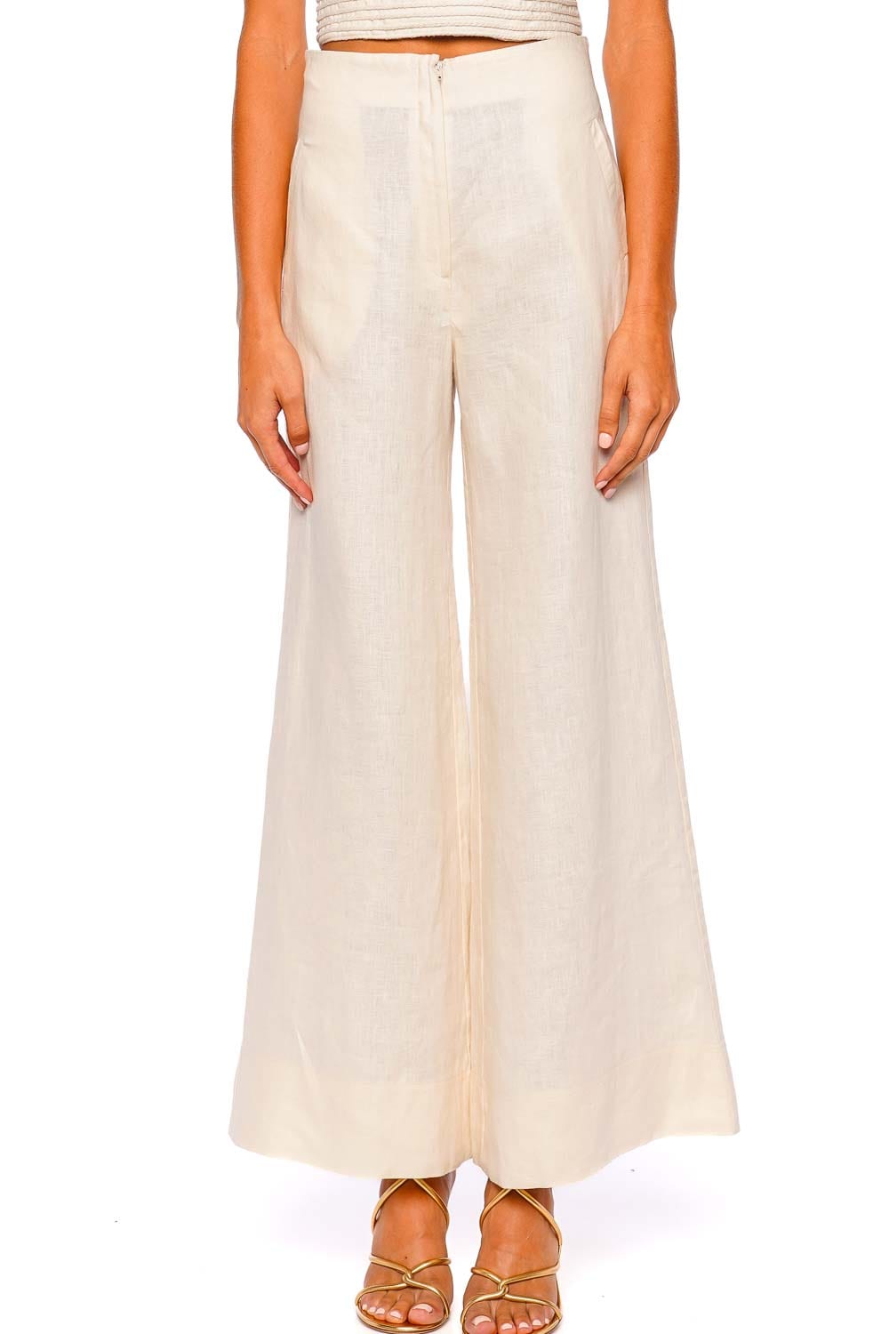 El Sol Ivory Linen Wide Leg Flared Pant