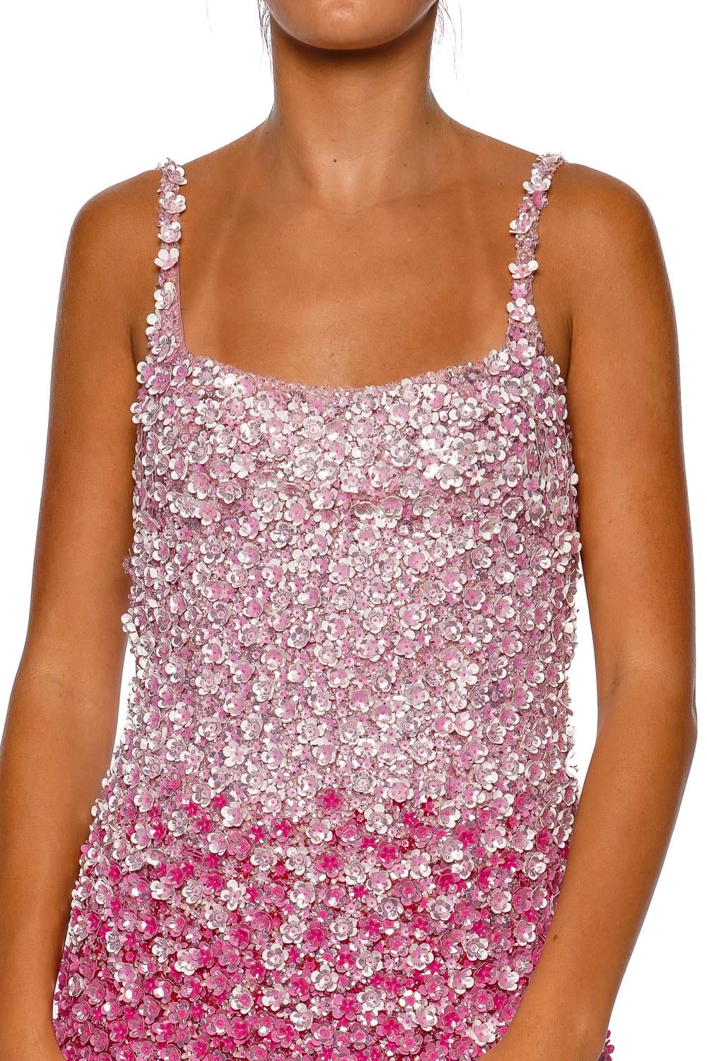 Pink Petal Ombre Embroidered Mini Dress