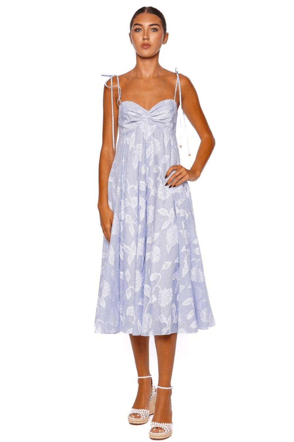 Sunray Floral Tie Shoulder Midi Dress