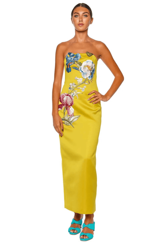 Rayna Strapless Applique Floral Maxi Dress