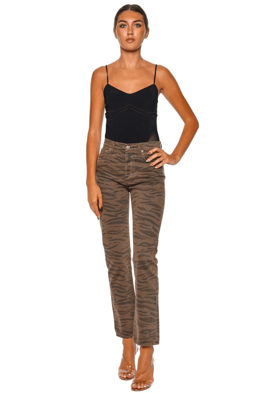 Blaine Olivine Zebra Straight Jean