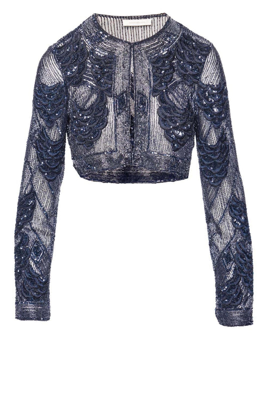 Navy Petal Bead Embroidered Bolero