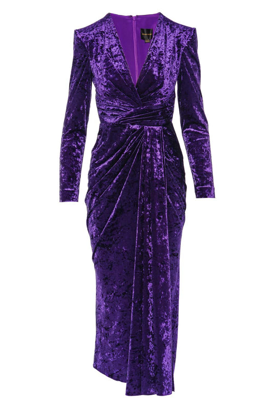 Amaranth Purple Velvet Midi Dress